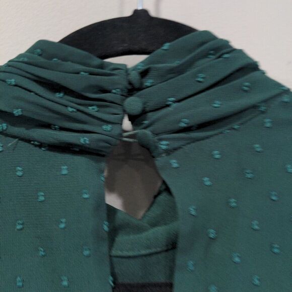 Universal Standard Womens Swiss Dot Blouse Size 6/8 Green Balloon Sleeve Chiffon - Picture 7 of 13